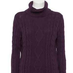 Plum turtleneck cable knit sweater, like new, XS
